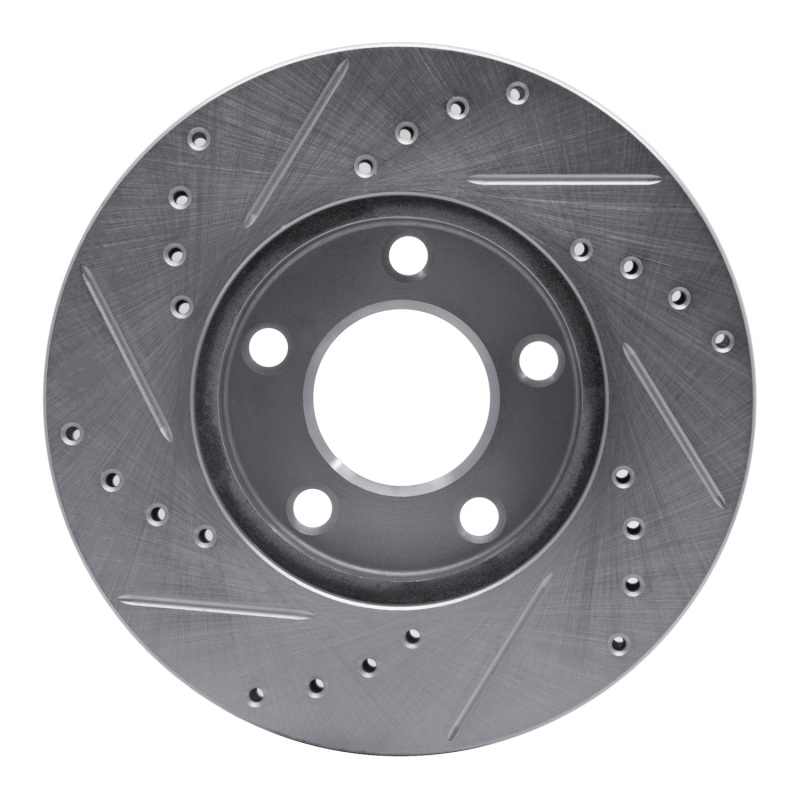 Ford Mustang Brake Rotor (1) - Front Right - R1 Concepts - Drilled & Slotted - Silver - `94-`04